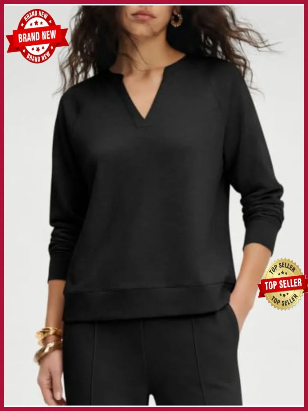Women's 2 Piece Lounge Set - V Neck Top & Wide Leg Pants, Wrinkle-Free Travel